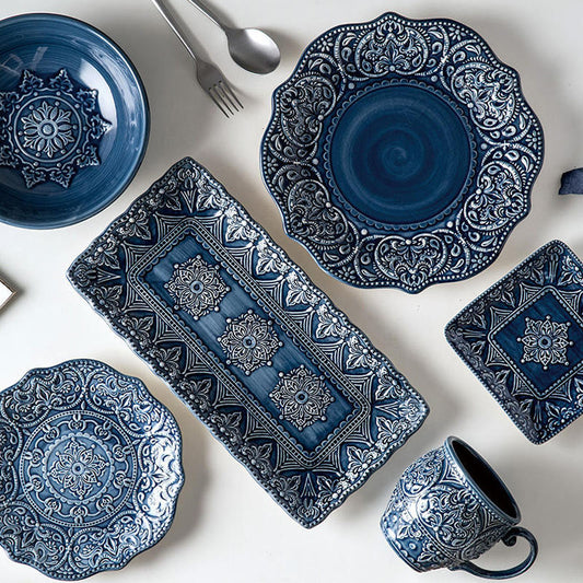 Sapphire Royal Collection - Blue Ceramic Dinnerware Set | 9-Piece Set