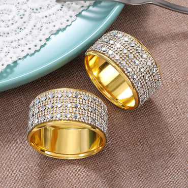 Elegant Crystal-Studded Napkin Rings – Silver & Gold Luxe | 6 Piece Set