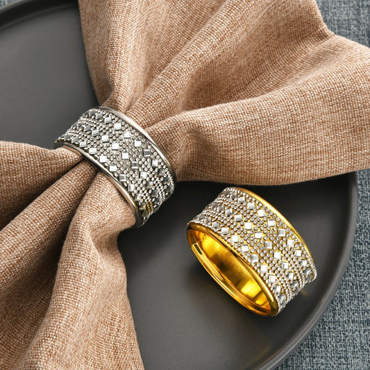 Elegant Crystal-Studded Napkin Rings – Silver & Gold Luxe | 6 Piece Set